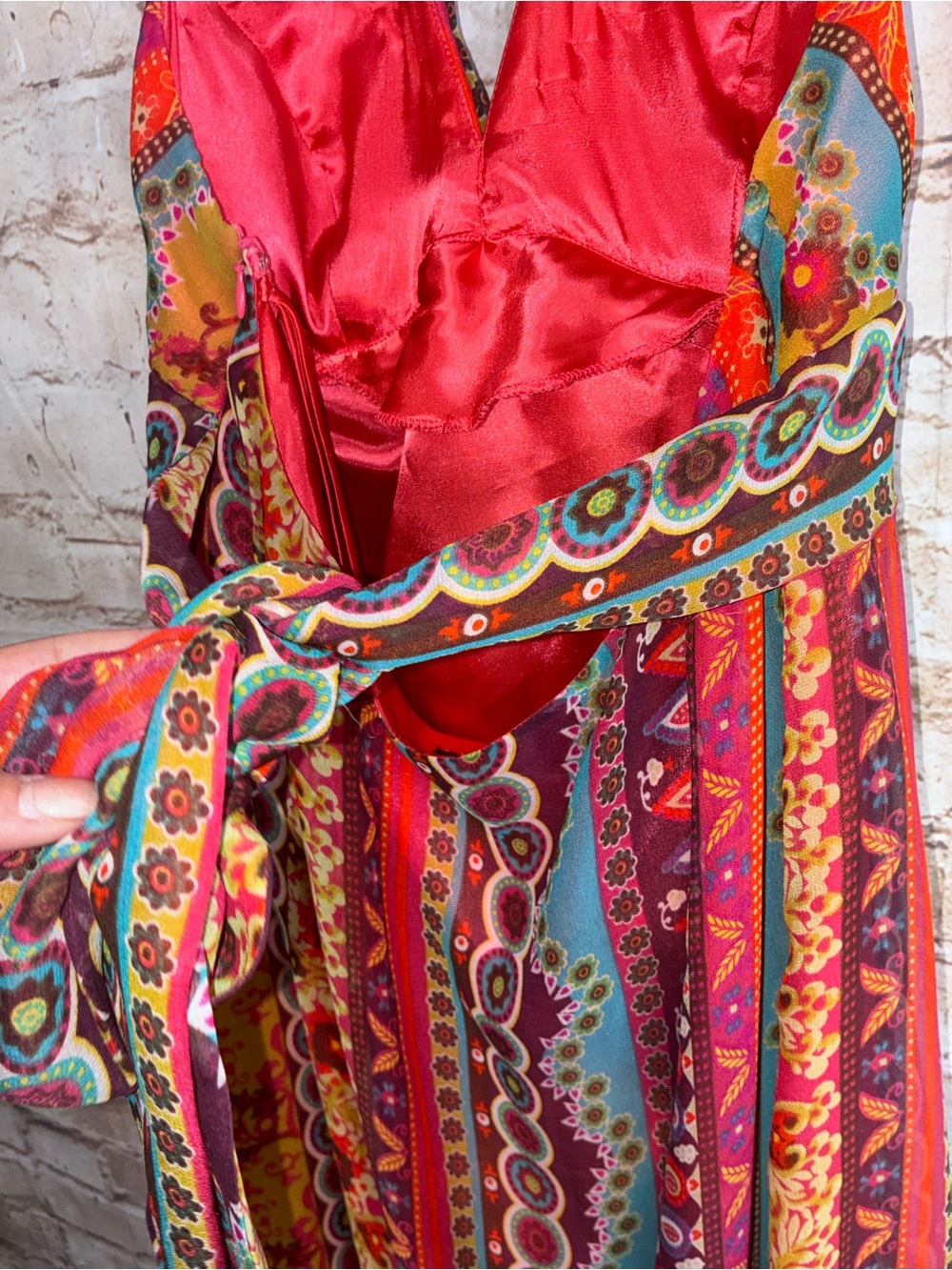 Vintage Y2K Morrell Maxie Silk Bohemian Halter Maxi Dress Size 6 - Picture 5 of 8